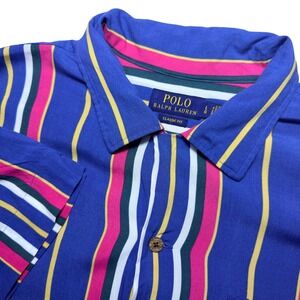 Polo Ralph Lauren Men Large Classic Fit Viscose Camp Resort Multi Striped‎ Shirt
